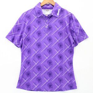 Wahoo! Polo Shirt Mens Purple Short Sleeve Floral Graphic Golf & Outdoor Small S